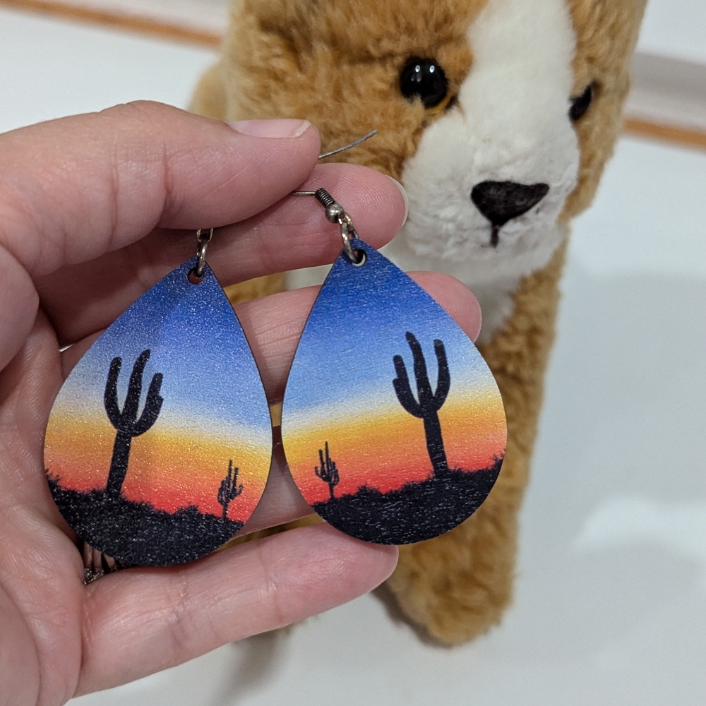 Sunset Cactus Teardrop Earrings